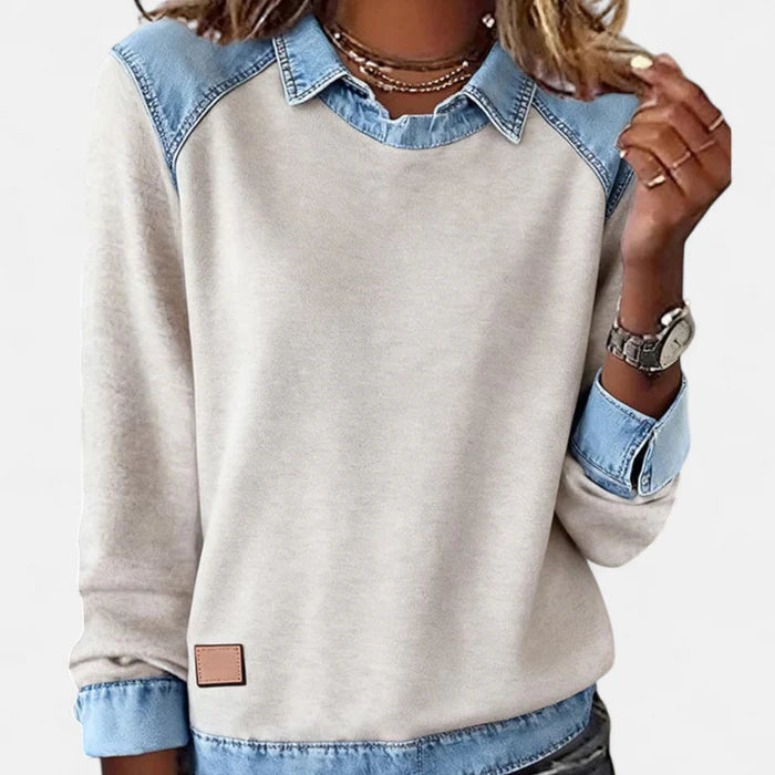 Ysolyn™ | Long Sleeved Denim Sweater