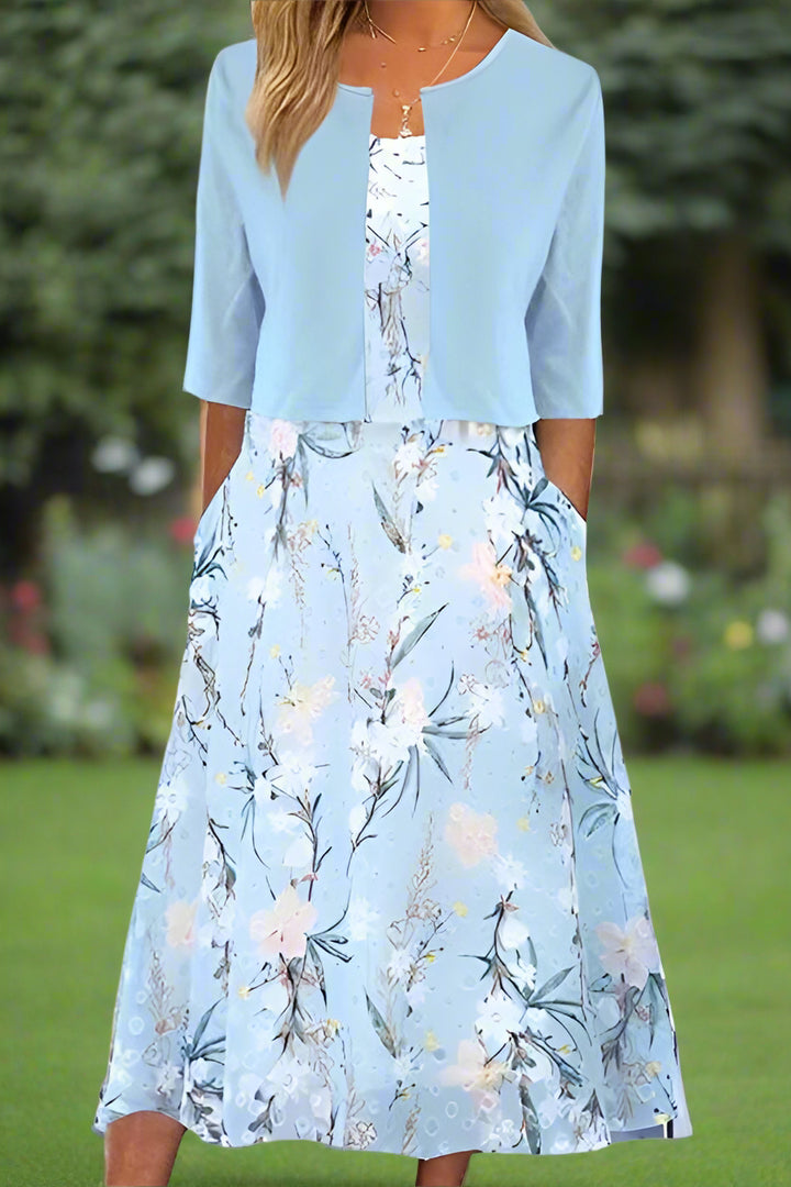 Roselith™ | Chic Floral Midi Dress with Jacket
