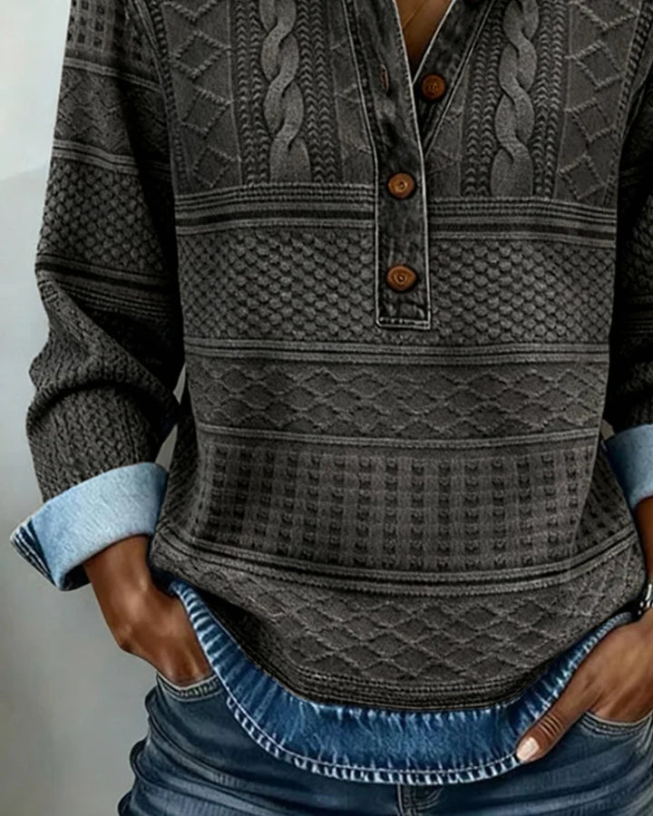 Mirevia™ | Textured Knit Buttoned Pullover