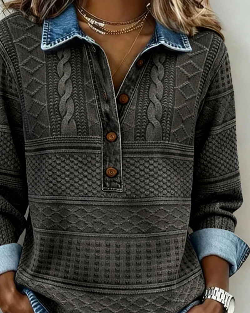 Mirevia™ | Textured Knit Buttoned Pullover