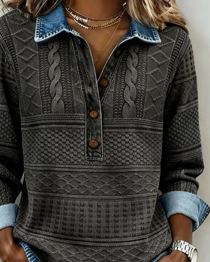 Mirevia™ | Textured Knit Buttoned Pullover