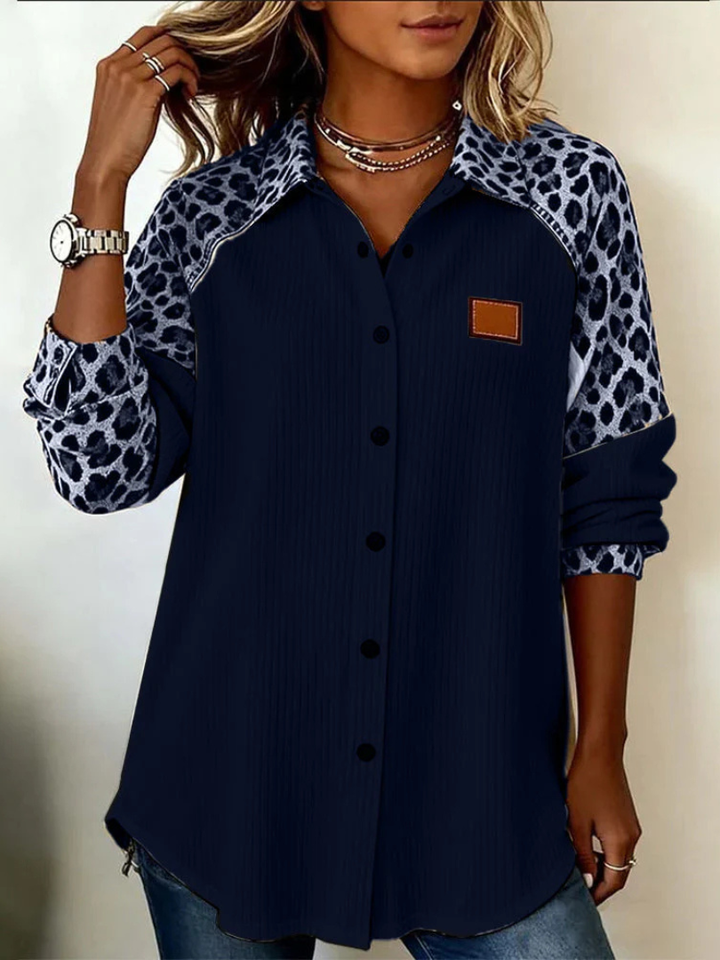 Norvyn™ | Leopard Sleeved Button-Down Blouse