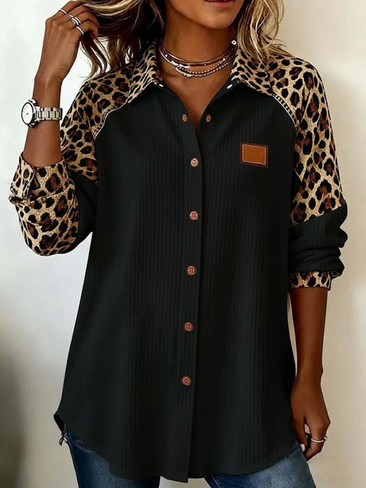 Norvyn™ | Leopard Sleeved Button-Down Blouse