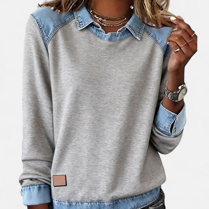 Ysolyn™ | Long Sleeved Denim Sweater