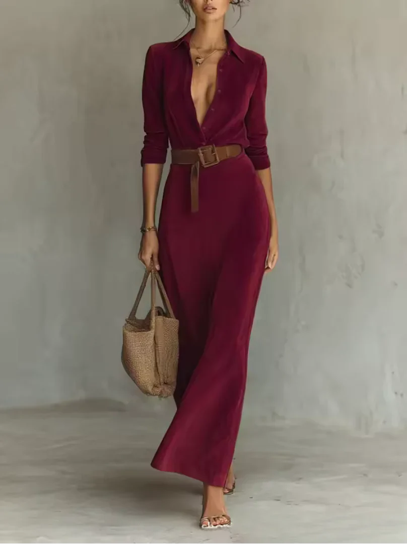 Soralyn™ | Faux Suede Belted Maxi Dress