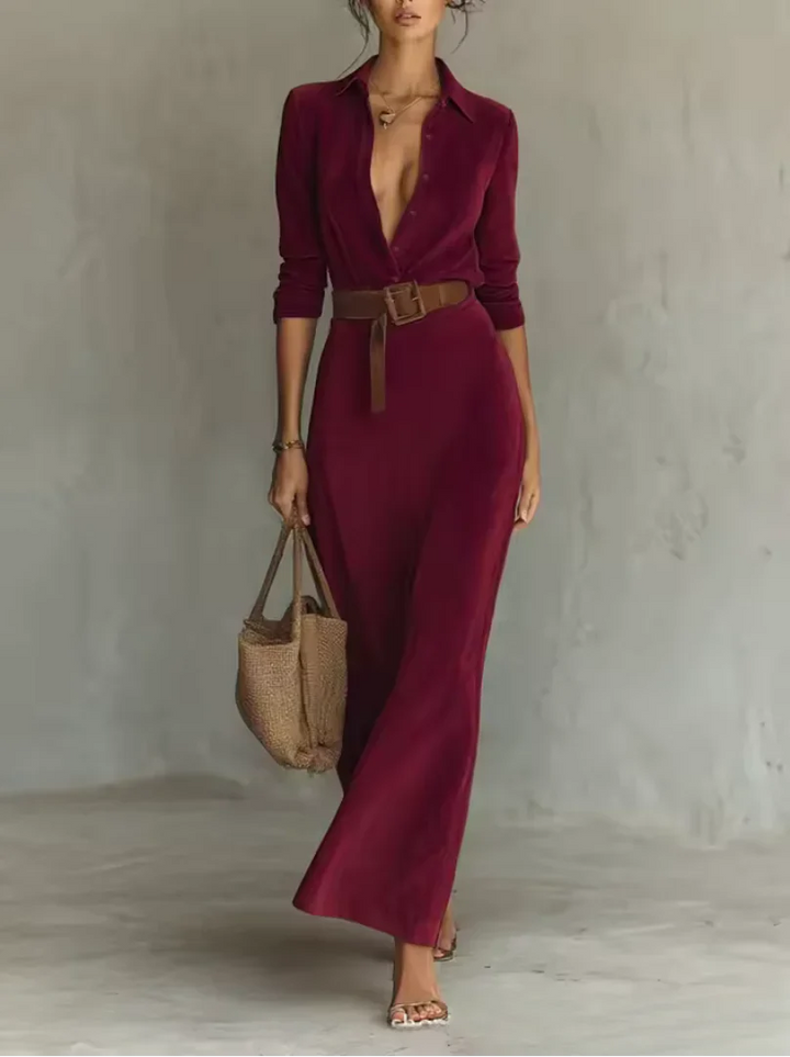 Soralyn™ | Faux Suede Belted Maxi Dress