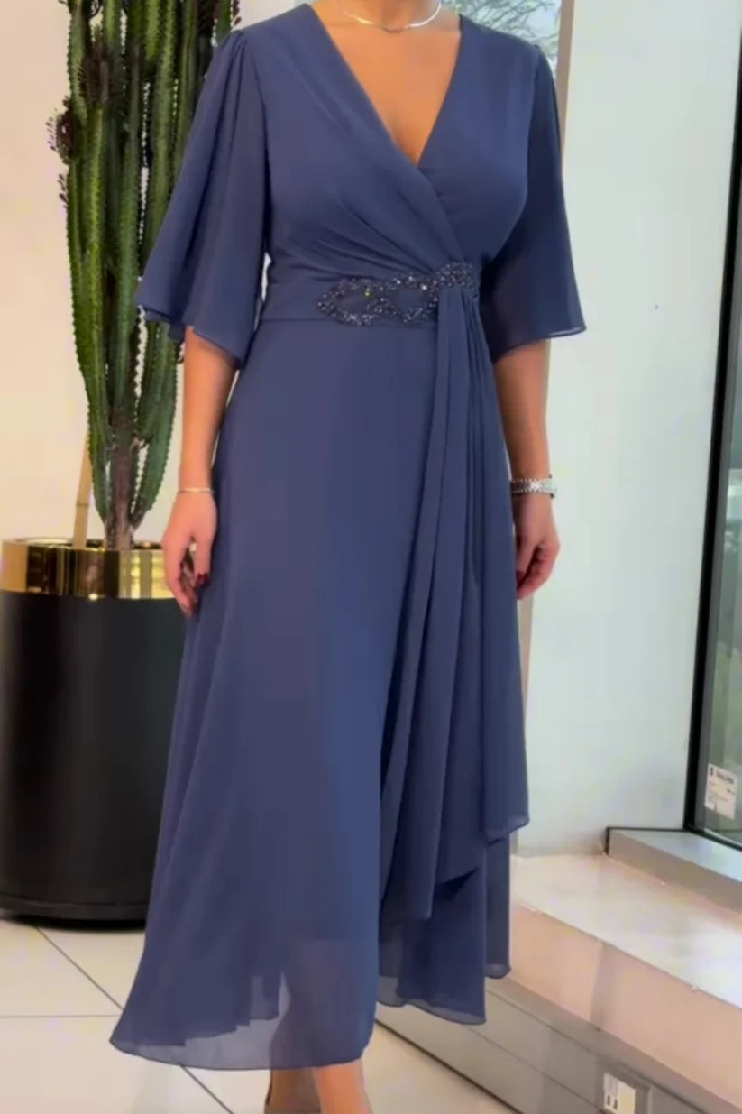 Arelia™ | Wrap V Neck Midi Dress