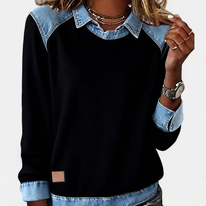 Ysolyn™ | Long Sleeved Denim Sweater
