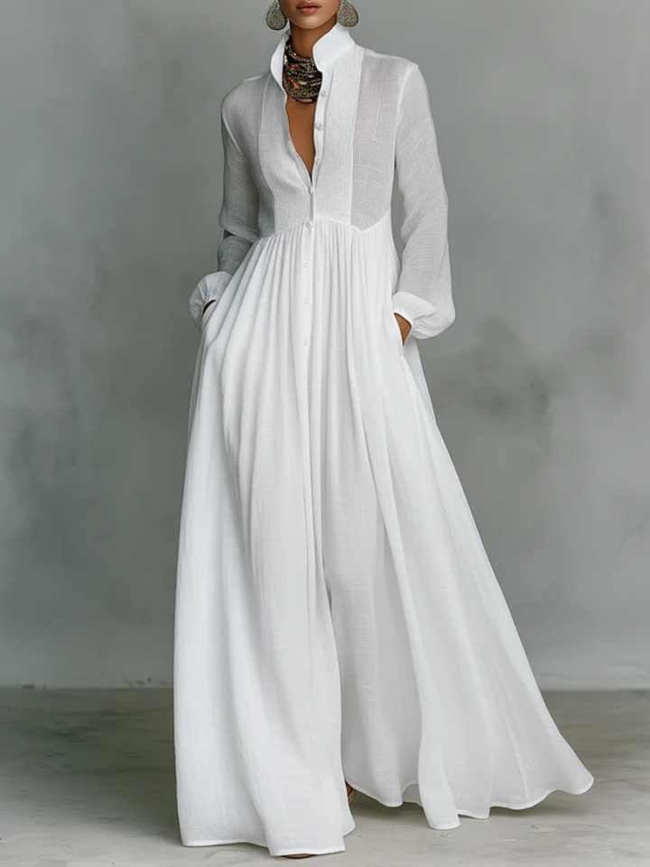 Arvessa™ | Long Sleeve Button-Front Maxi Dress