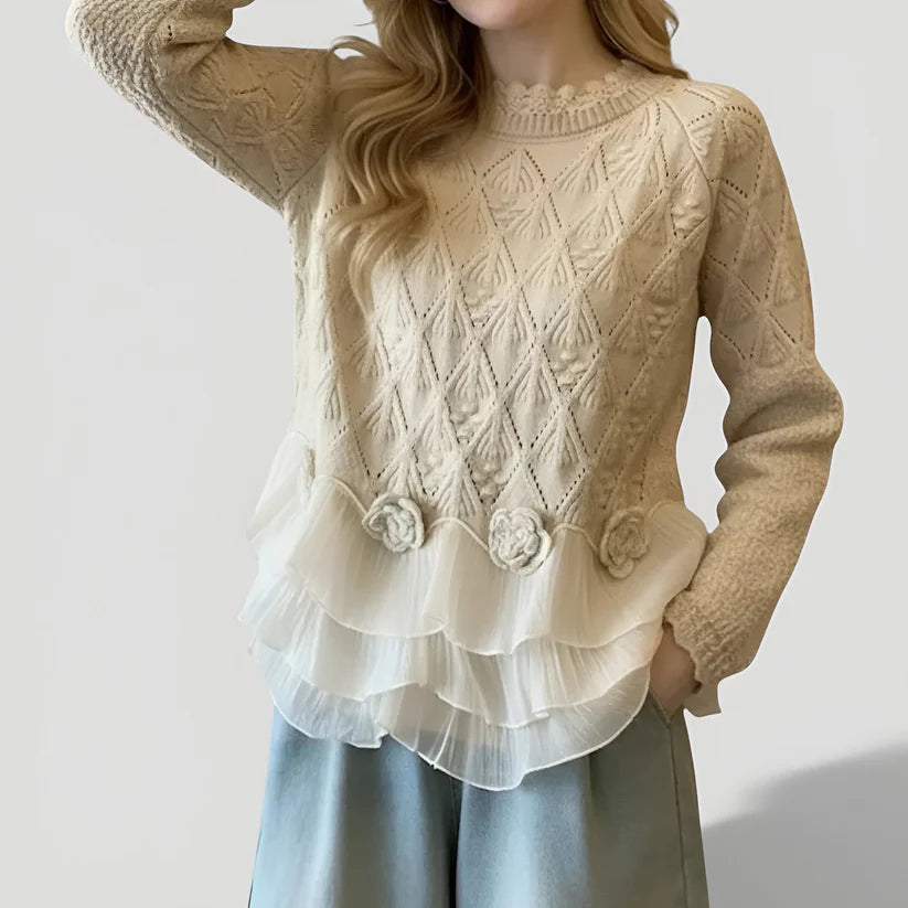 Elvaira™ | Elegant Ruffled Textured Sweater