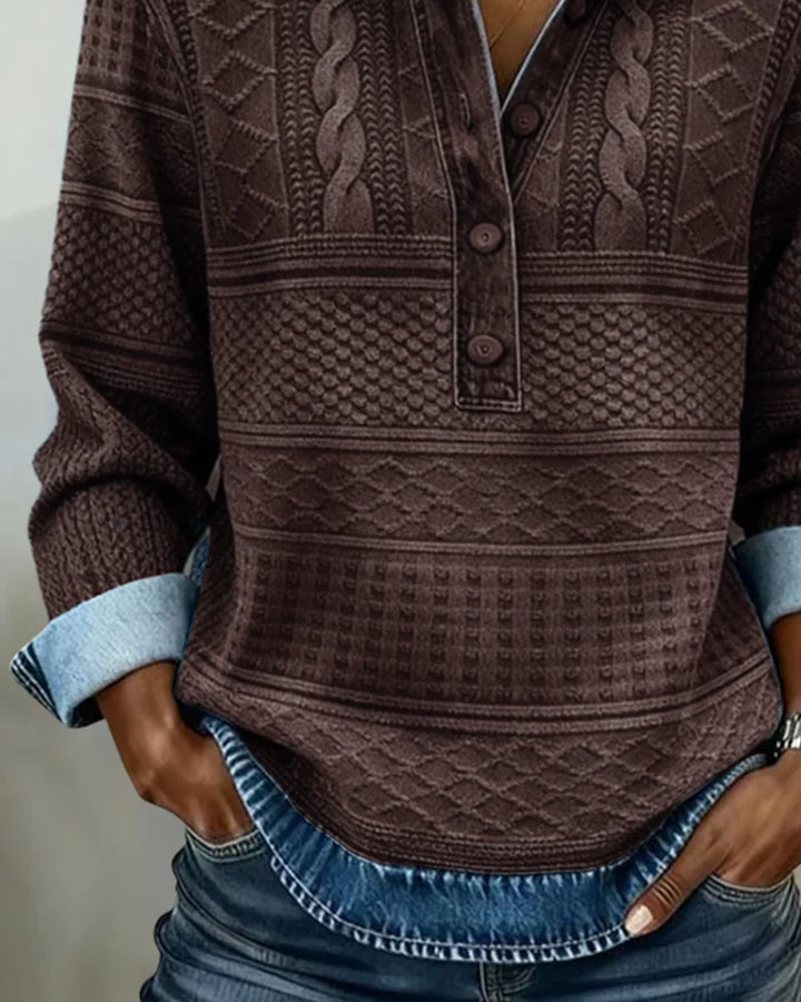 Mirevia™ | Textured Knit Buttoned Pullover