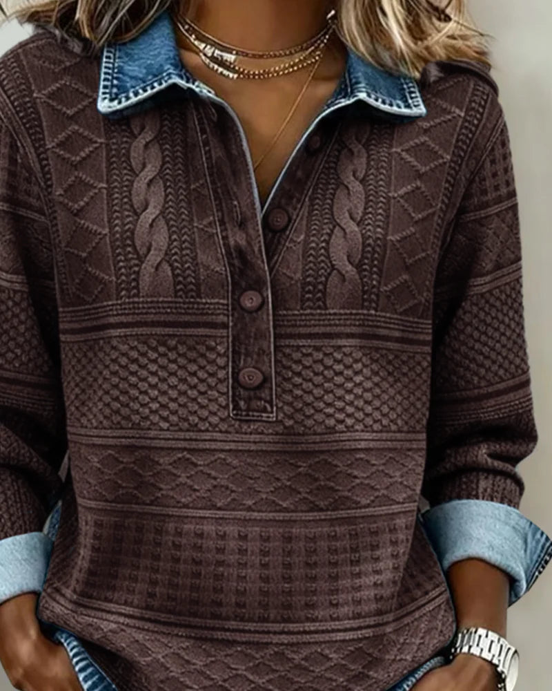 Mirevia™ | Textured Knit Buttoned Pullover