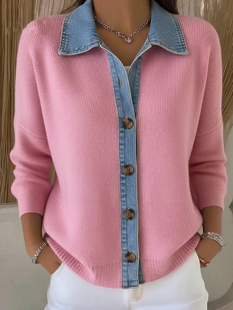 Evalisse™ | Knit Sweater with Denim Collar