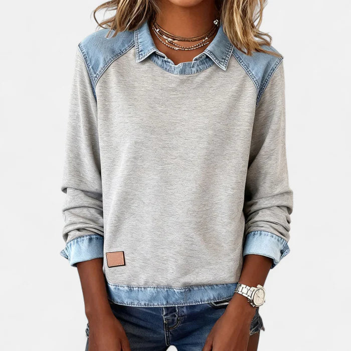 Ysolyn™ | Long Sleeved Denim Sweater