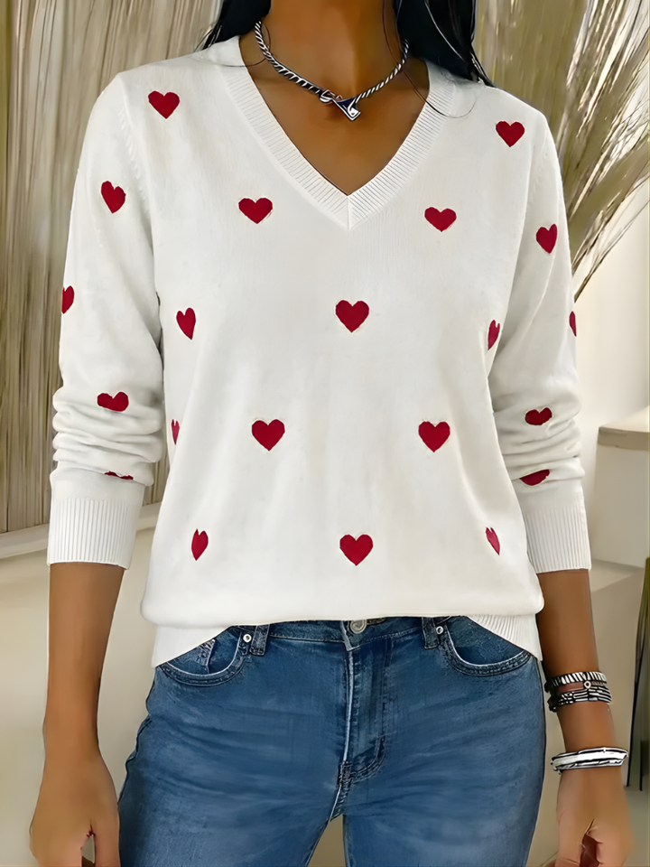 Furora™ | Heart print V-neck Sweater