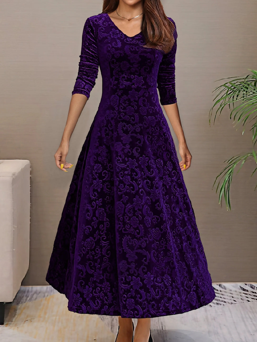 Elsynne™ | Velvet V-neck Dress