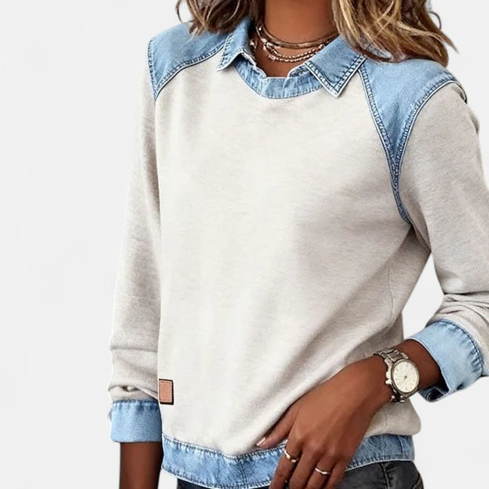 Ysolyn™ | Long Sleeved Denim Sweater