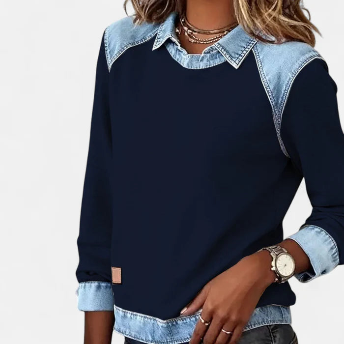 Ysolyn™ | Long Sleeved Denim Sweater