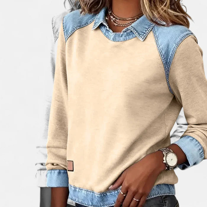 Ysolyn™ | Long Sleeved Denim Sweater
