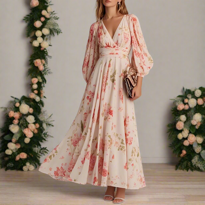 Meredith™ | Floral V-Neck Long Dress