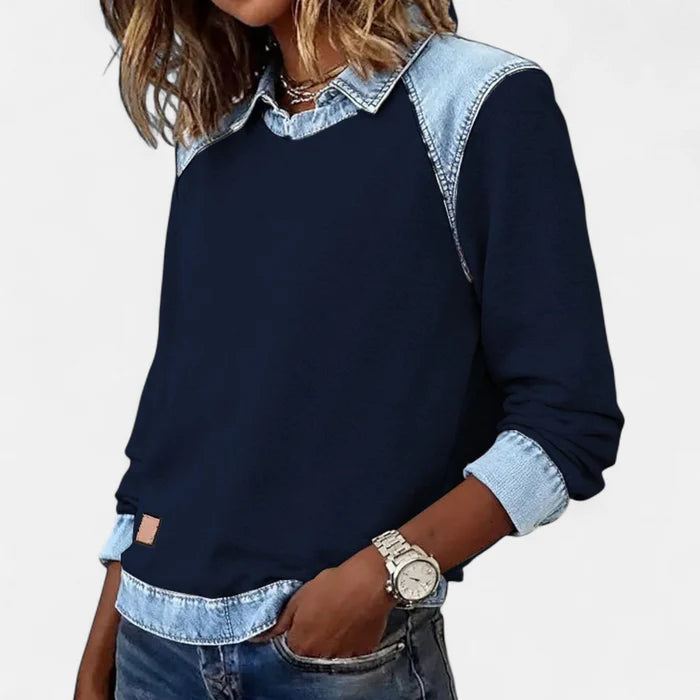 Ysolyn™ | Long Sleeved Denim Sweater