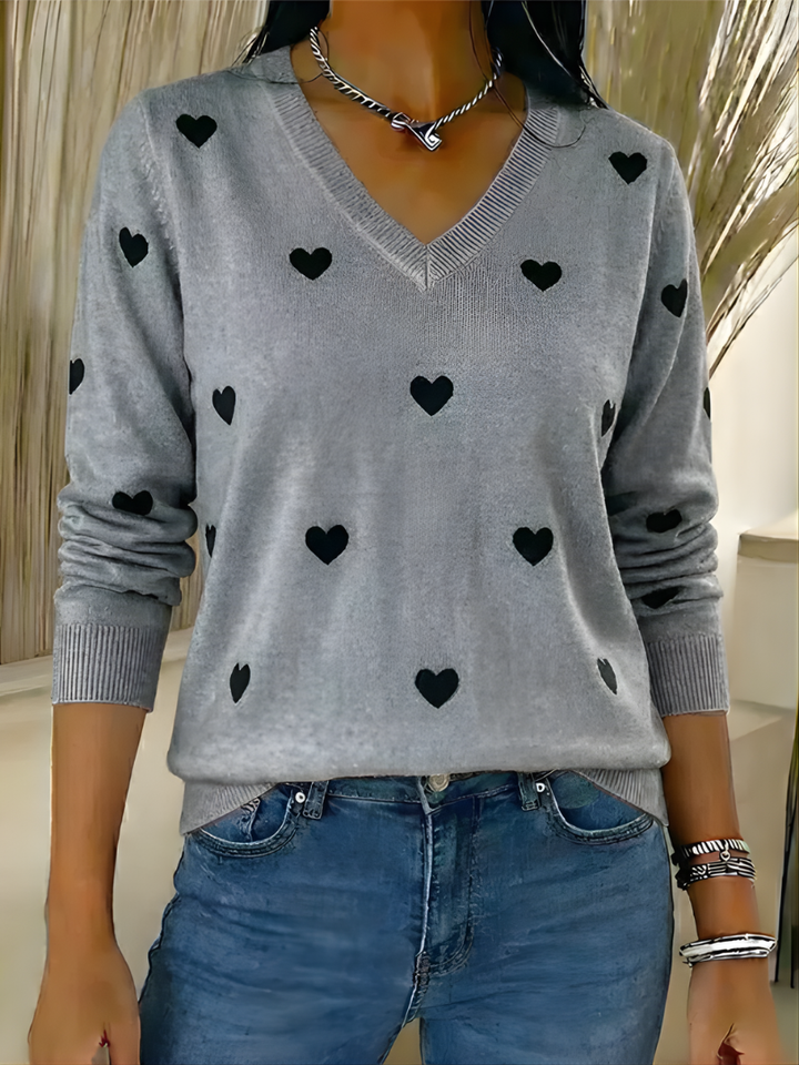 Furora™ | Heart print V-neck Sweater