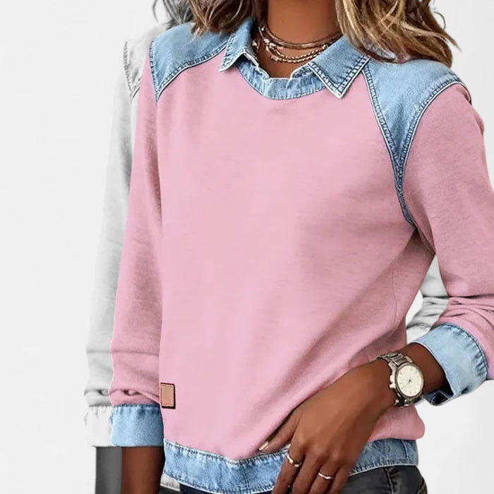 Ysolyn™ | Long Sleeved Denim Sweater