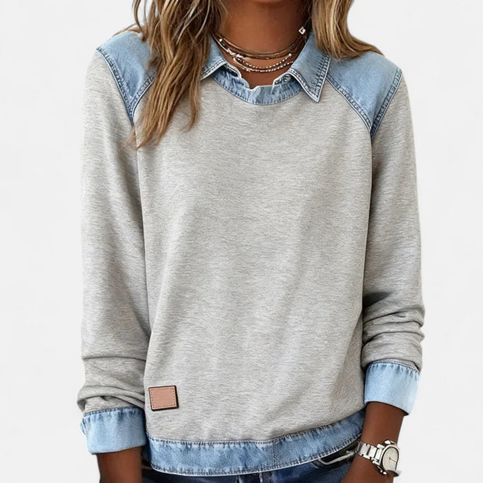 Ysolyn™ | Long Sleeved Denim Sweater