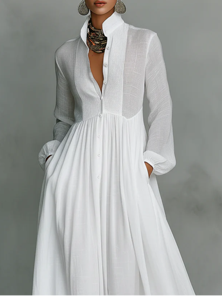 Arvessa™ | Long Sleeve Button-Front Maxi Dress
