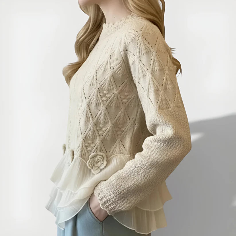 Elvaira™ | Elegant Ruffled Textured Sweater