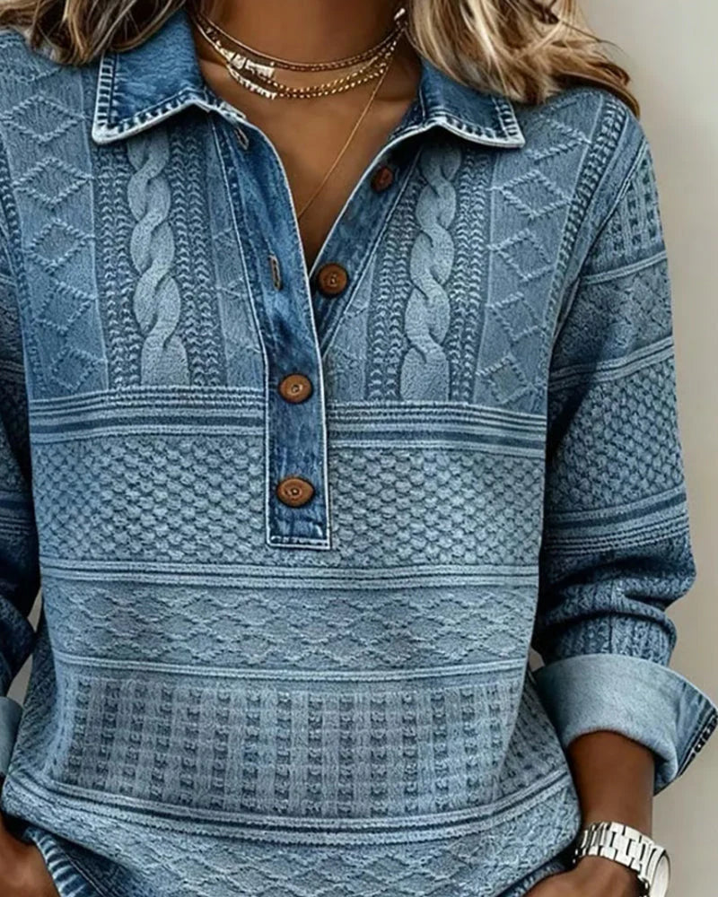 Mirevia™ | Textured Knit Buttoned Pullover