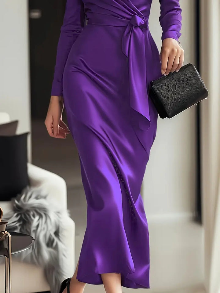 Vina™ | Satin-Wrapped Long Sleeve Dress