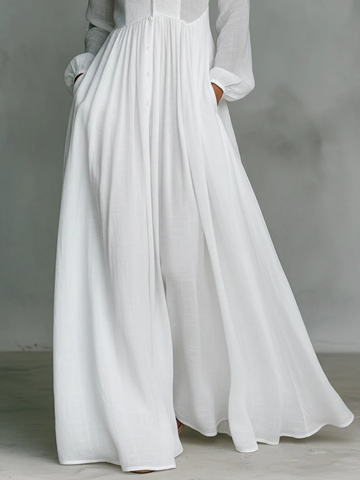 Arvessa™ | Long Sleeve Button-Front Maxi Dress