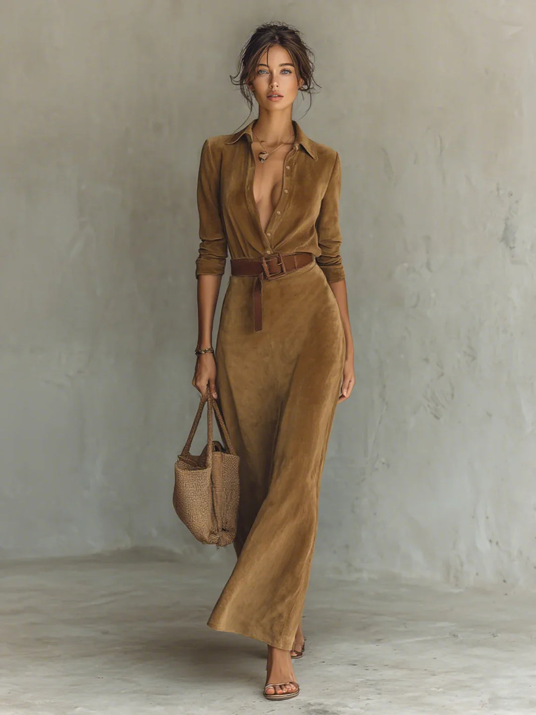Soralyn™ | Faux Suede Belted Maxi Dress
