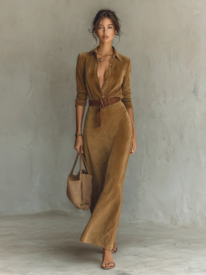 Soralyn™ | Faux Suede Belted Maxi Dress