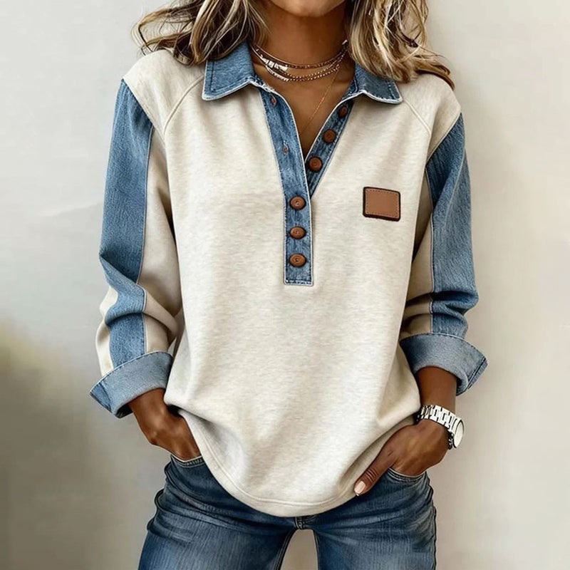 Manon™ | Vintage Casual Sweatshirt with Notched Collar