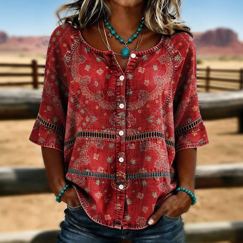 Aurore™ | Vintage Blouse with Ethnic Print