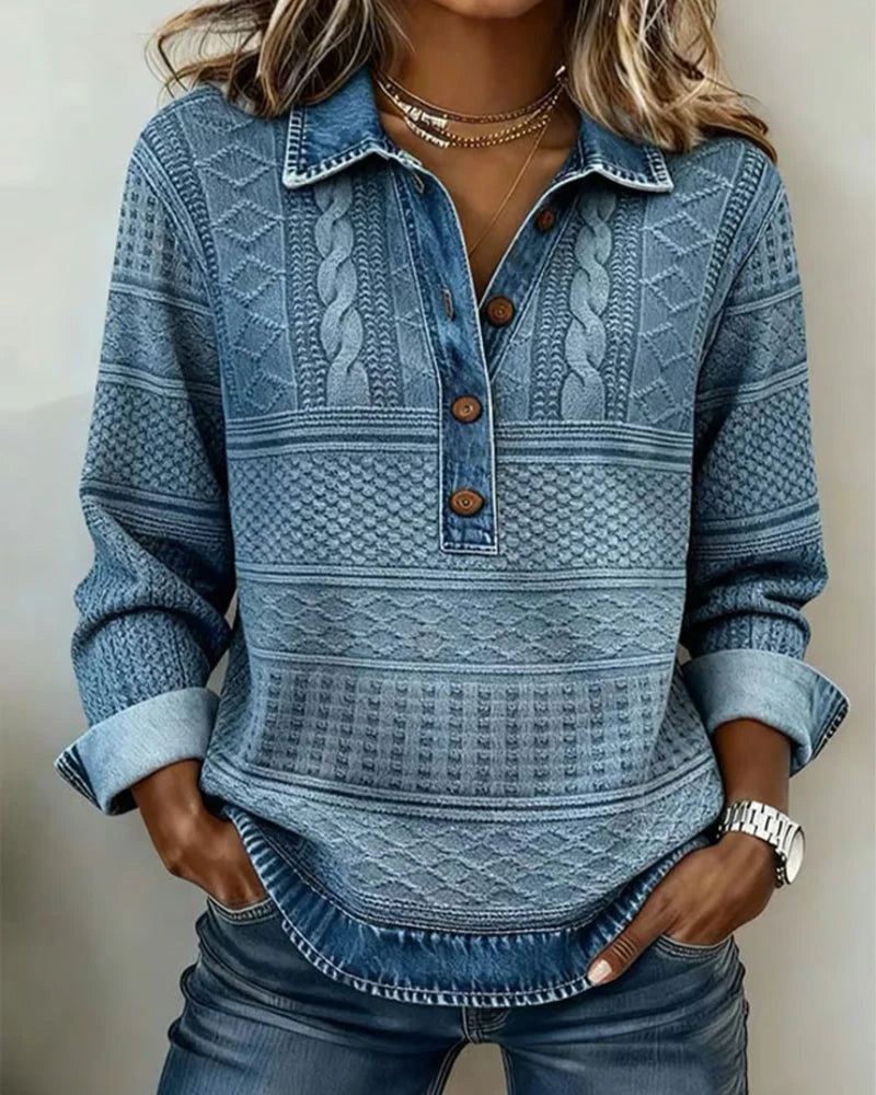 Mirevia™ | Textured Knit Buttoned Pullover