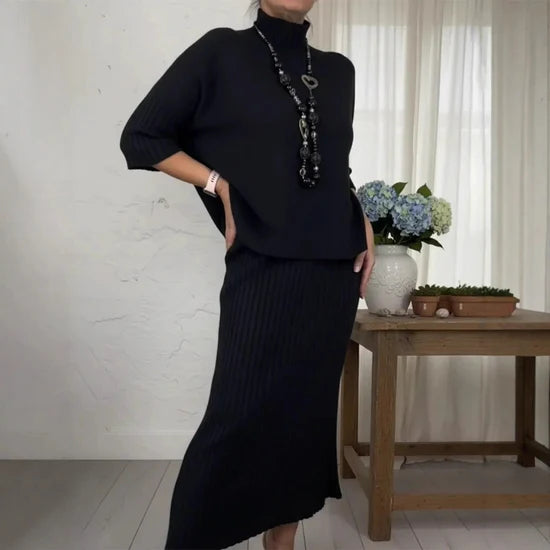 Nerelle™ | Casual Knit Top & Ribbed Skirt Set