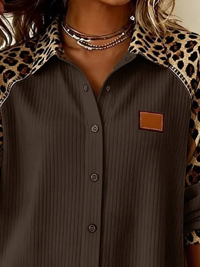 Norvyn™ | Leopard Sleeved Button-Down Blouse