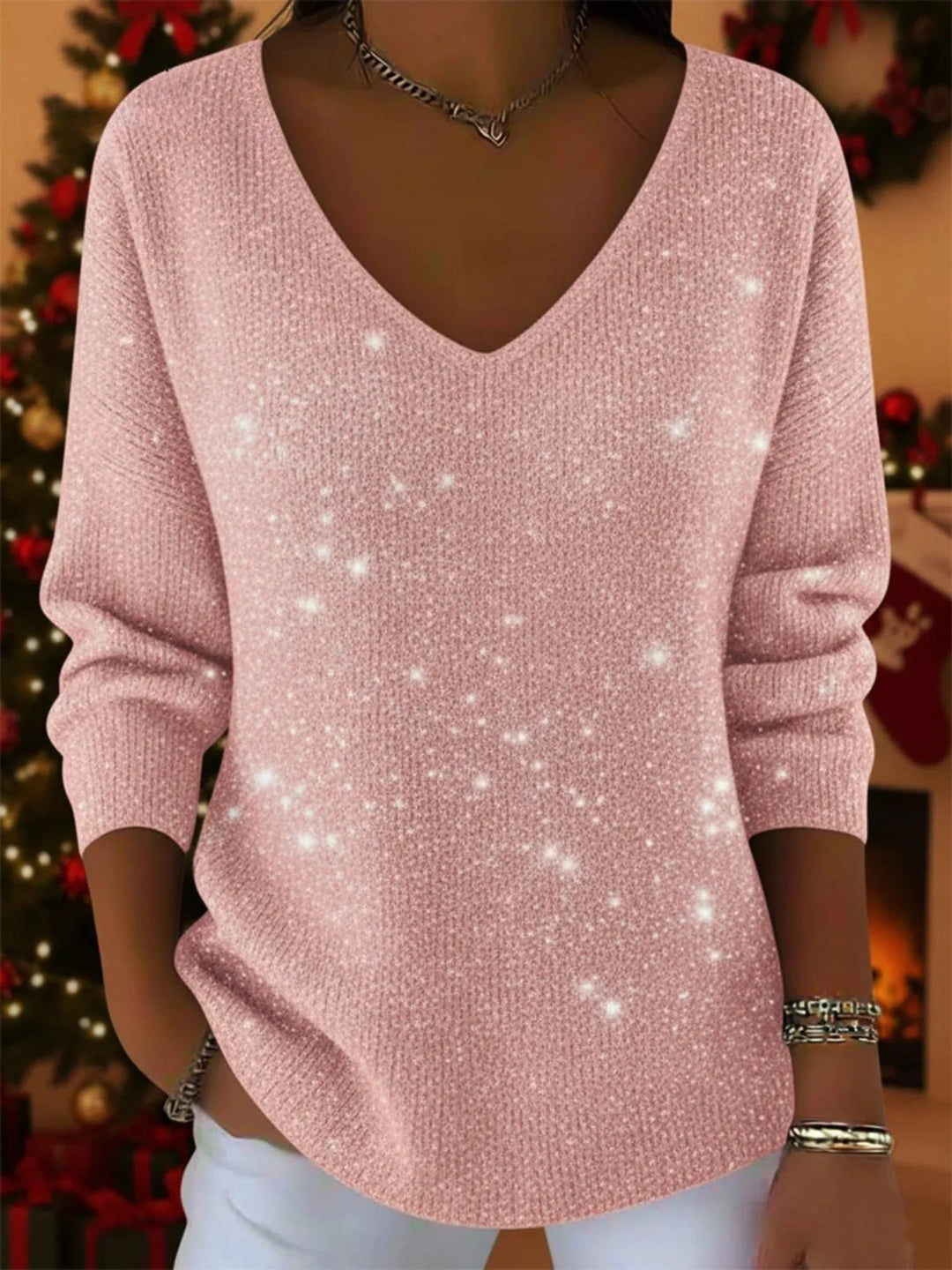 Lysavielle™ | Festive V-Neck Sweater