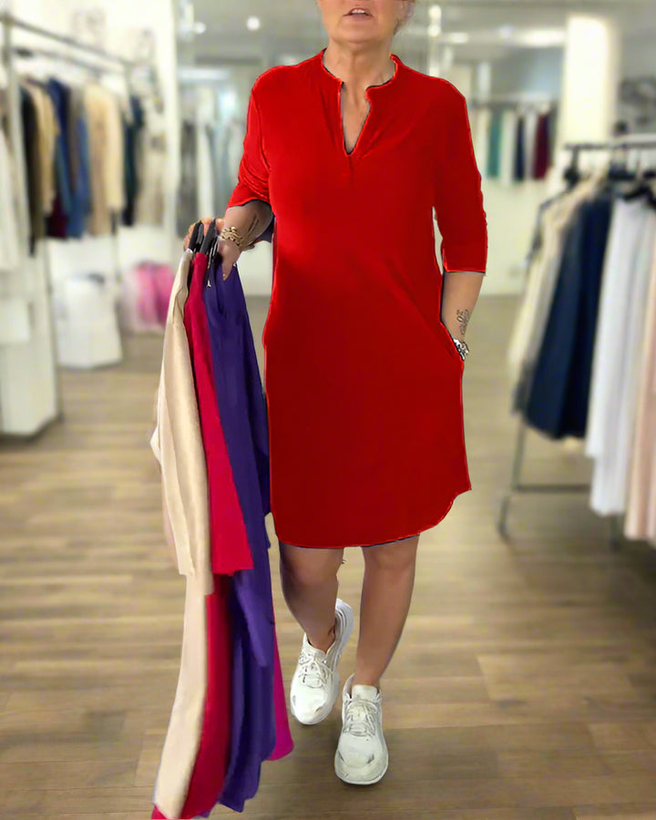 Cecilia™ | Plain Dress with V-Neck