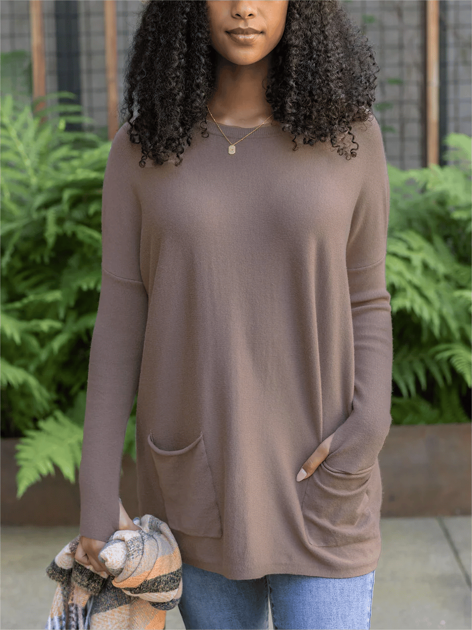 🎁Hot Sale 50% OFF⏳LONG SLEEVE THUMBHOLE SWEATER POCKET TUNIC