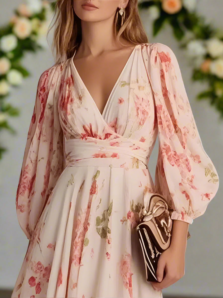 Meredith™ | Floral V-Neck Long Dress