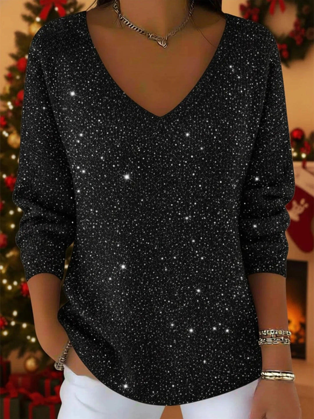 Lysavielle™ | Festive V-Neck Sweater