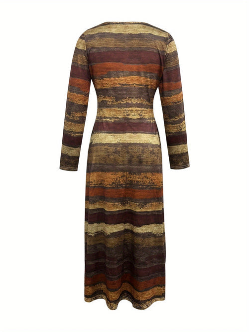 Elvara™ | Elegant Striped Patterned Dress