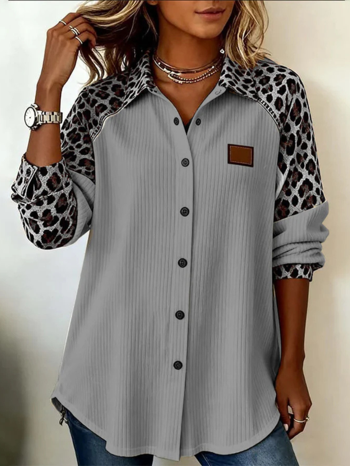 Norvyn™ | Leopard Sleeved Button-Down Blouse
