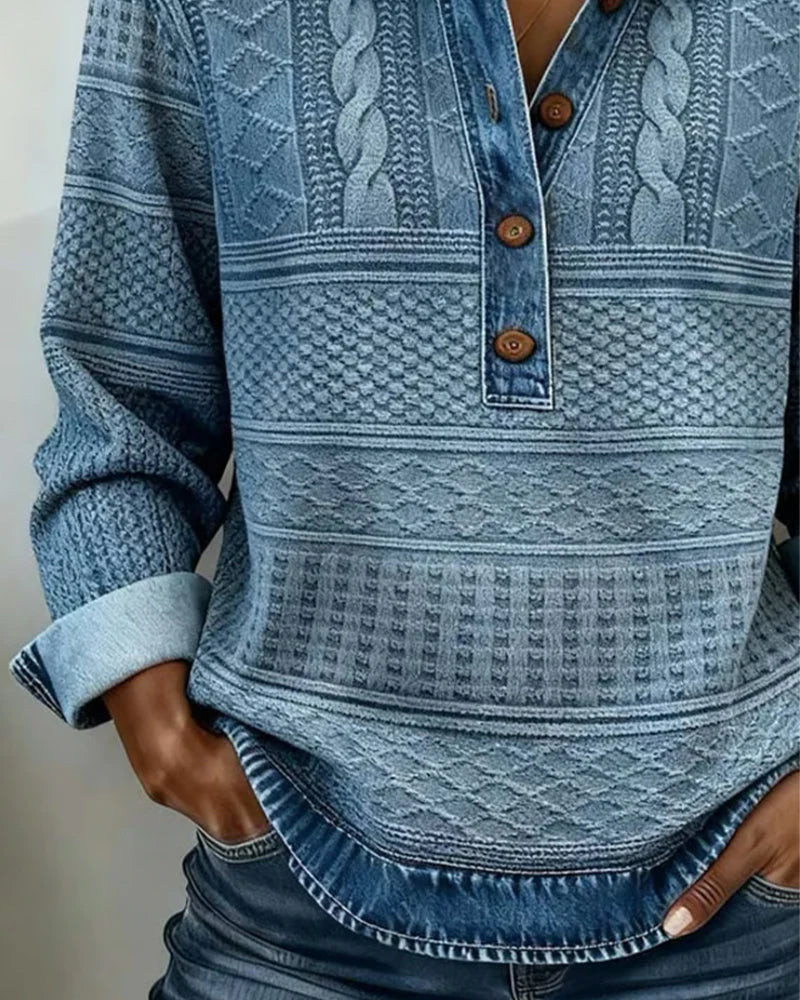 Mirevia™ | Textured Knit Buttoned Pullover