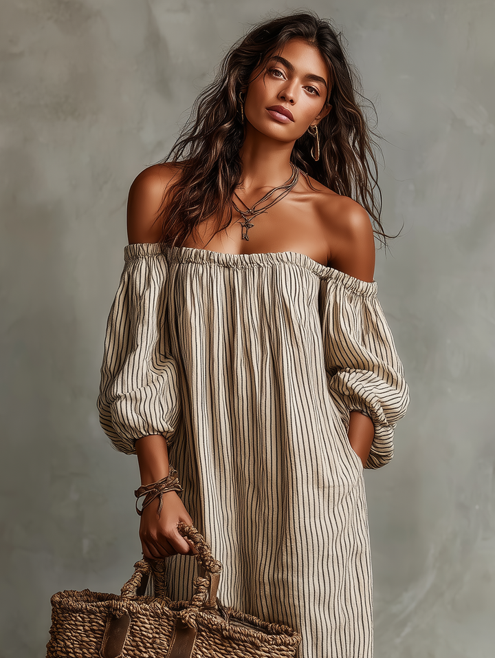 Elena | Flowing maxi dress with off-the-shoulder neckline