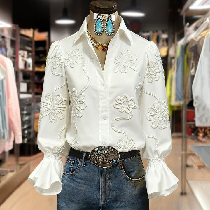 Élora™ | Casual Floral Blouse with Shawl Collar